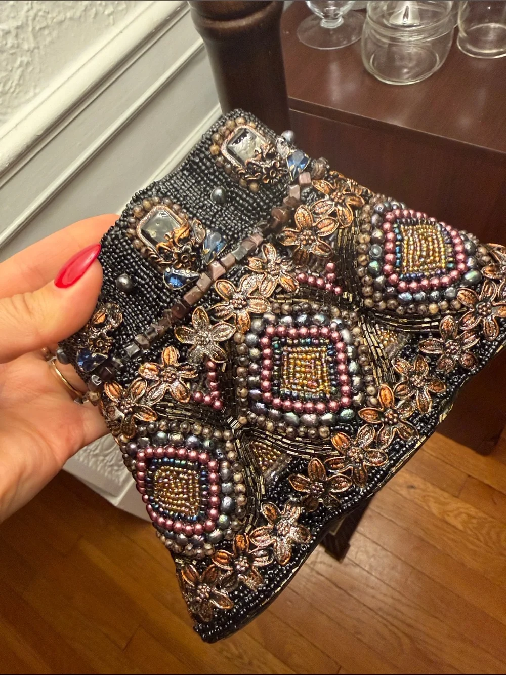 Mary Frances Embellished Beaded Evening Bag - Black with Multicolor Accents